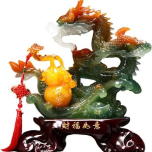 财福如意祥龙摆件 Feng Shui Dragon Statue for Wealth Good Luck Home Or Office 招财葫芦 Wooden Hu Lu (Gourd) Coloured Glaze Brass Good Luck Hu Lu 客厅玄关酒柜装饰品店铺乔迁开业礼物 - fengshui-145