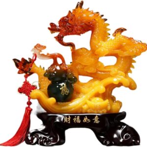 财福如意祥龙摆件 Feng Shui Dragon Statue for Wealth Good Luck Home Or Office 招财葫芦 Wooden Hu Lu (Gourd) Coloured Glaze Brass Good Luck Hu Lu 客厅玄关酒柜装饰品店铺乔迁开业礼物 - fengshui-146