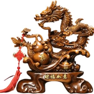 财福如意祥龙摆件 Feng Shui Dragon Statue for Wealth Good Luck Home Or Office 招财葫芦 Wooden Hu Lu (Gourd) Coloured Glaze Brass Good Luck Hu Lu 客厅玄关酒柜装饰品店铺乔迁开业礼物 - fengshui-150