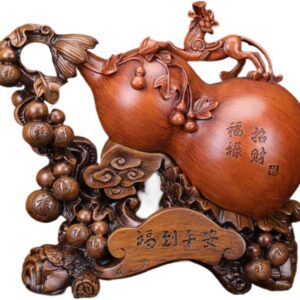 葫芦 Wooden Hu Lu (Gourd) Coloured Glaze Brass Good Luck Hu Lu 摆件招财镇宅家居客厅玄关酒柜装饰品 Cabinet with Wine Rack Storage, Farmhouse Wine Cabinet for Home 中式办公室乔迁新居礼品 - fengshui-693