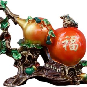 葫芦 Wooden Hu Lu (Gourd) Coloured Glaze Brass Good Luck Hu Lu 摆件招财镇宅家居客厅玄关酒柜装饰品 Cabinet with Wine Rack Storage, Farmhouse Wine Cabinet for Home 中式办公室乔迁新居礼品 - fengshui-699