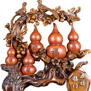 葫芦 Wooden Hu Lu (Gourd) Coloured Glaze Brass Good Luck Hu Lu 摆件招财镇宅家居客厅玄关酒柜装饰品 Cabinet with Wine Rack Storage, Farmhouse Wine Cabinet for Home 中式办公室乔迁新居礼品 - fengshui-704