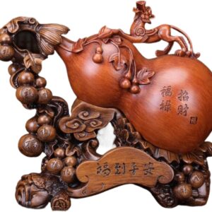 葫芦 Wooden Hu Lu (Gourd) Coloured Glaze Brass Good Luck Hu Lu 摆件招财镇宅家居客厅玄关酒柜装饰品 Cabinet with Wine Rack Storage, Farmhouse Wine Cabinet for Home 中式办公室乔迁新居礼品 - fengshui-707