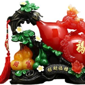 福禄招财葫芦 Wooden Hu Lu (Gourd) Coloured Glaze Brass Good Luck Hu Lu 摆件 pi yao Sculpture Golden Home Decoration Figurine 貔貅家居客厅玄关电视柜装饰工艺品乔迁开业礼物 - fengshui-600