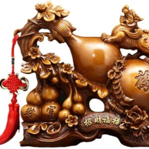 福禄招财葫芦 Wooden Hu Lu (Gourd) Coloured Glaze Brass Good Luck Hu Lu 摆件 pi yao Sculpture Golden Home Decoration Figurine 貔貅家居客厅玄关电视柜装饰工艺品乔迁开业礼物 - fengshui-601