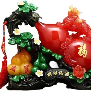 福禄招财葫芦 Wooden Hu Lu (Gourd) Coloured Glaze Brass Good Luck Hu Lu 摆件 pi yao Sculpture Golden Home Decoration Figurine 貔貅家居客厅玄关电视柜装饰工艺品乔迁开业礼物 - fengshui-602