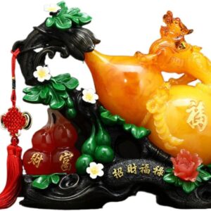 福禄招财葫芦 Wooden Hu Lu (Gourd) Coloured Glaze Brass Good Luck Hu Lu 摆件 pi yao Sculpture Golden Home Decoration Figurine 貔貅家居客厅玄关电视柜装饰工艺品乔迁开业礼物 - fengshui-605
