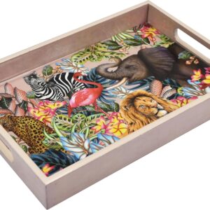 Anuschka Mango Printed Large Wooden Tray - Home Goods Collection - Beautiful Design Serving Tray with Handles - 15" x 10" - African Adventure