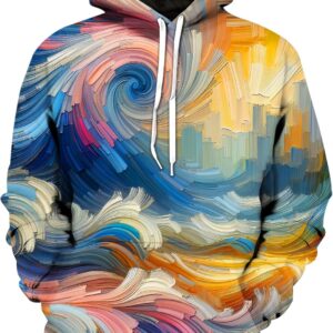 Aueoero Unisex Graphic Hoodies, 3D Novelty Pullover Sweatshirt, Xmas Men Women Teen Boy Gifts, Black White Galaxy Print Flag