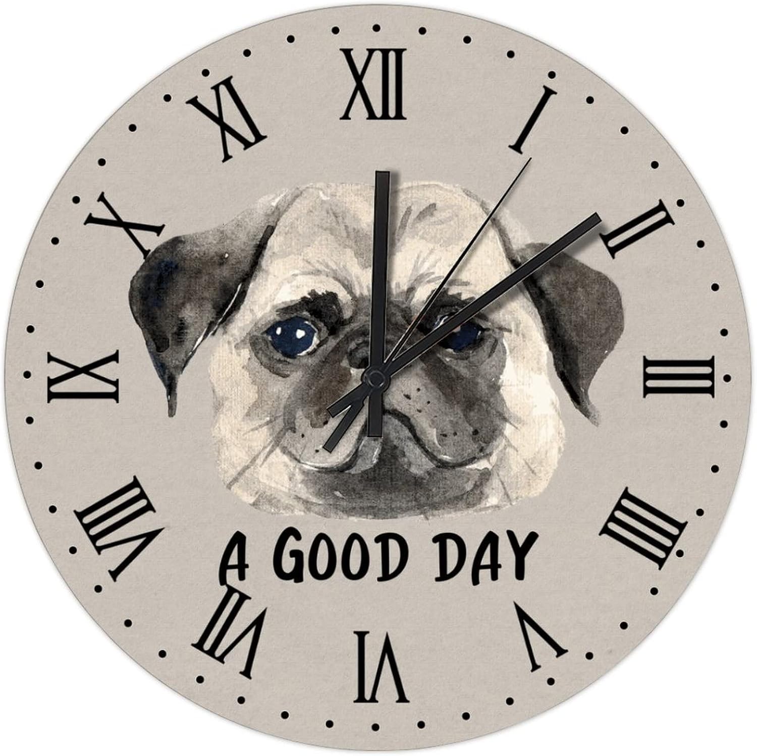BESTORLOVE A Good Day Dog Wooden Clocks, Own Pet Silent Non-Ticking Wood Wall Clock, 15" x 15" Round Wall Clock for Living Room Bedroom Kitchen Home Decorations Ship from US