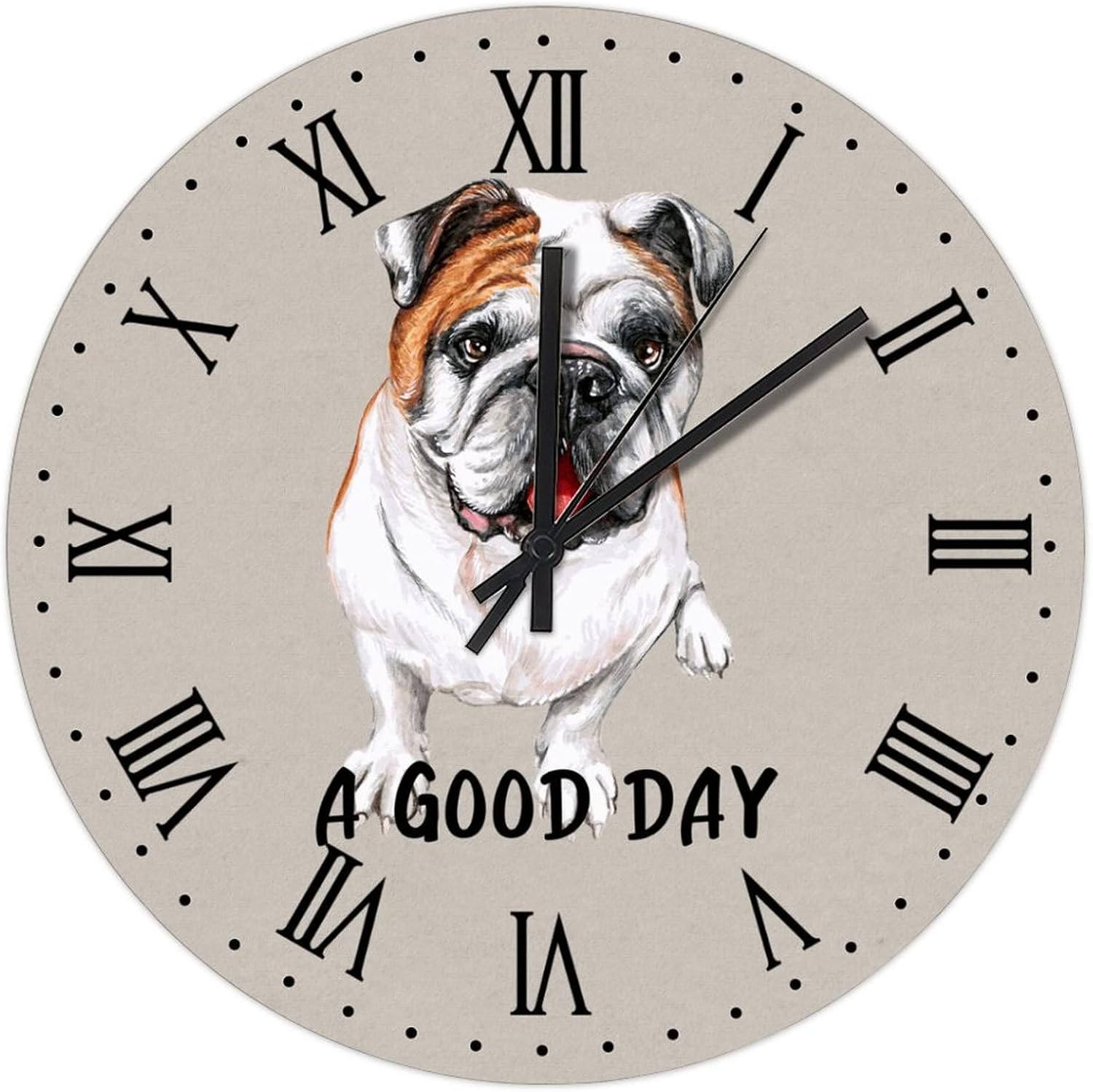 BESTORLOVE A Good Day Dog Wooden Clocks, Personalized Silent Non-Ticking Wood Wall Clock, 15" x 15" Round Wall Clock Decor for Home Living Room Bedroom Office Ship from US