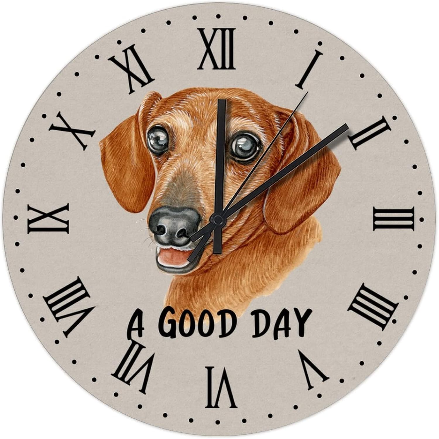 BESTORLOVE Custom Wooden Clocks A Good Day Dog Wood Wall Clock Silent Non-Ticking 15" x 15" Round Wall Clock Decor for Home Living Room Bedroom Office Ship from US
