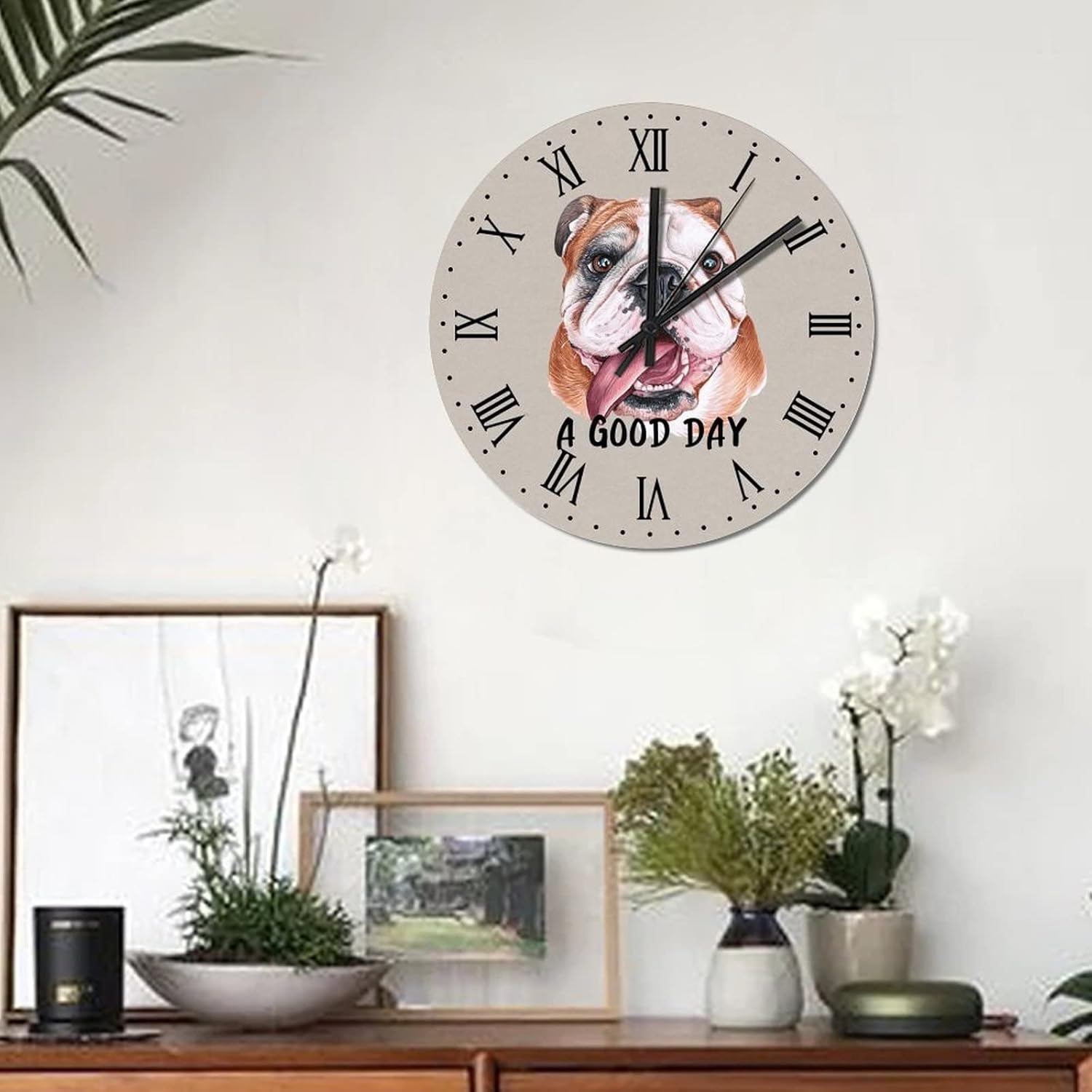 BESTORLOVE Customize Wooden Clocks A Good Day Dog Wood Wall Clock Silent Non-Ticking 15" x 15" Round Wall Clock for Living Room Bedroom Kitchen Home Decorations Ship from US - Image 4