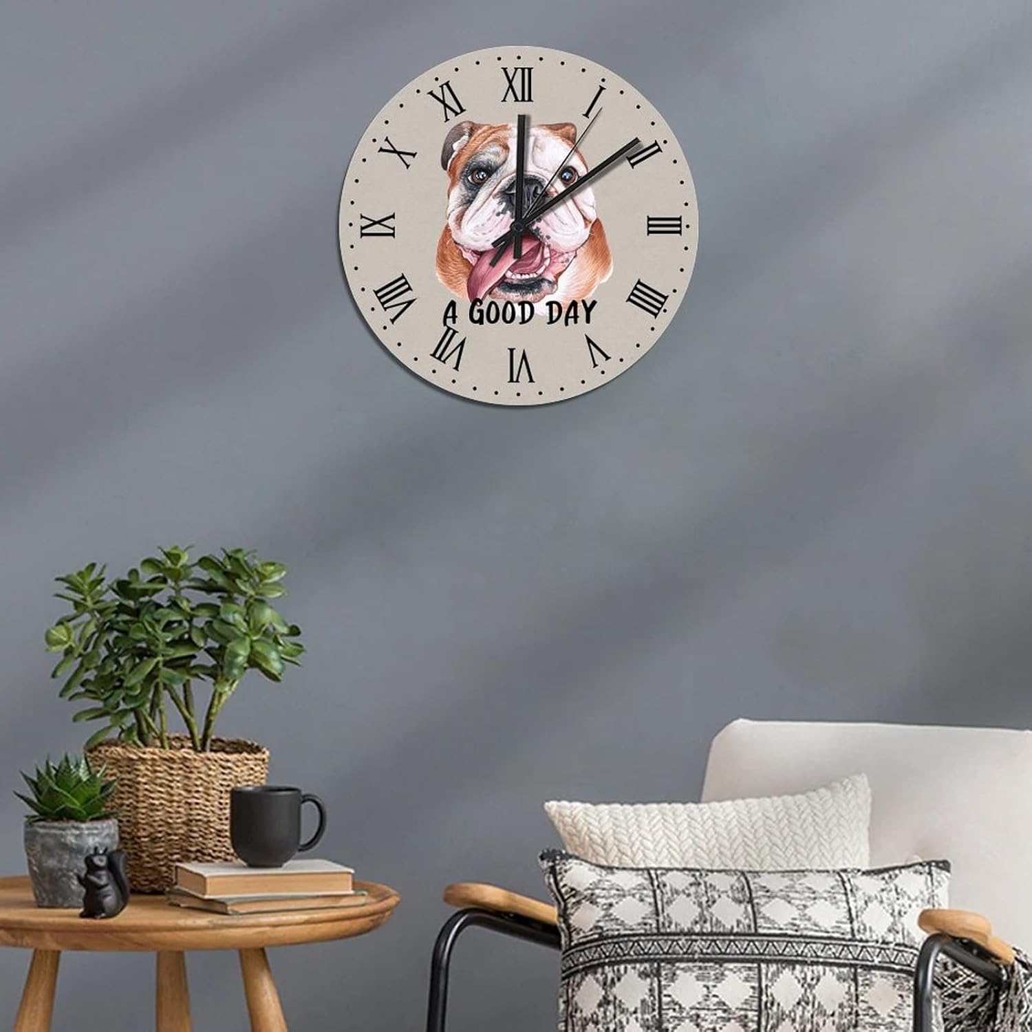 BESTORLOVE Customize Wooden Clocks A Good Day Dog Wood Wall Clock Silent Non-Ticking 15" x 15" Round Wall Clock for Living Room Bedroom Kitchen Home Decorations Ship from US - Image 2