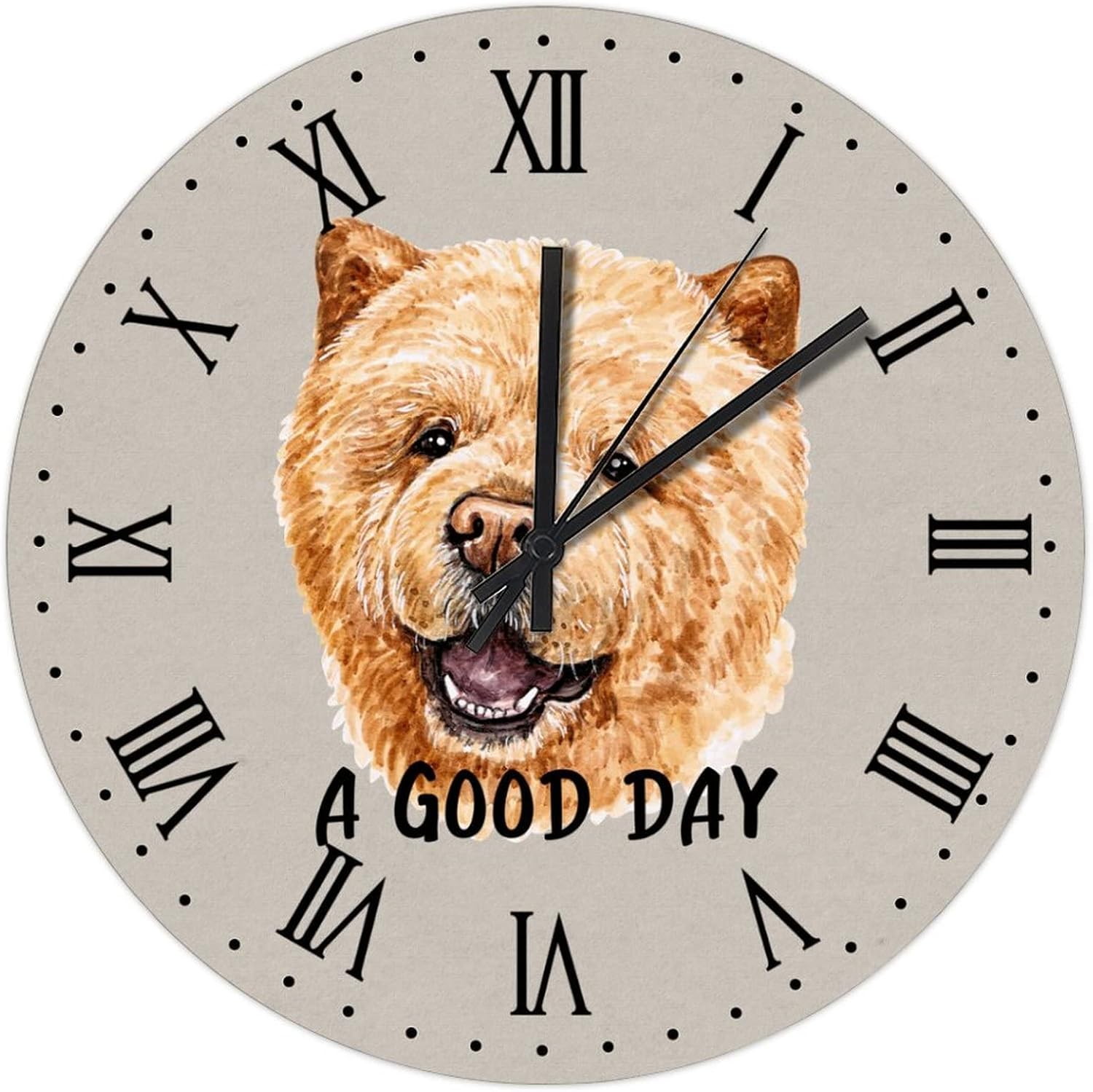 BESTORLOVE Cute Silent Non-Ticking Wood Wall Clock A Good Day Dog Wooden Clocks 15" x 15" Round Wall Clock for Living Room Bedroom Home Decorations Ship from US