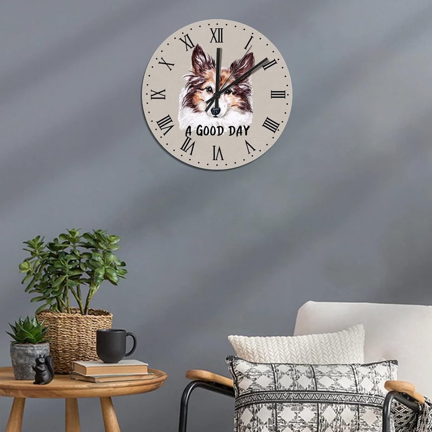 BESTORLOVE Dog Sticking Out Tongue Silent Non-Ticking Wood Wall Clock A Good Day Dog Wooden Clocks 15" x 15" Round Wall Clock Decor for Home Living Room Bedroom Office Ship from US - Image 6