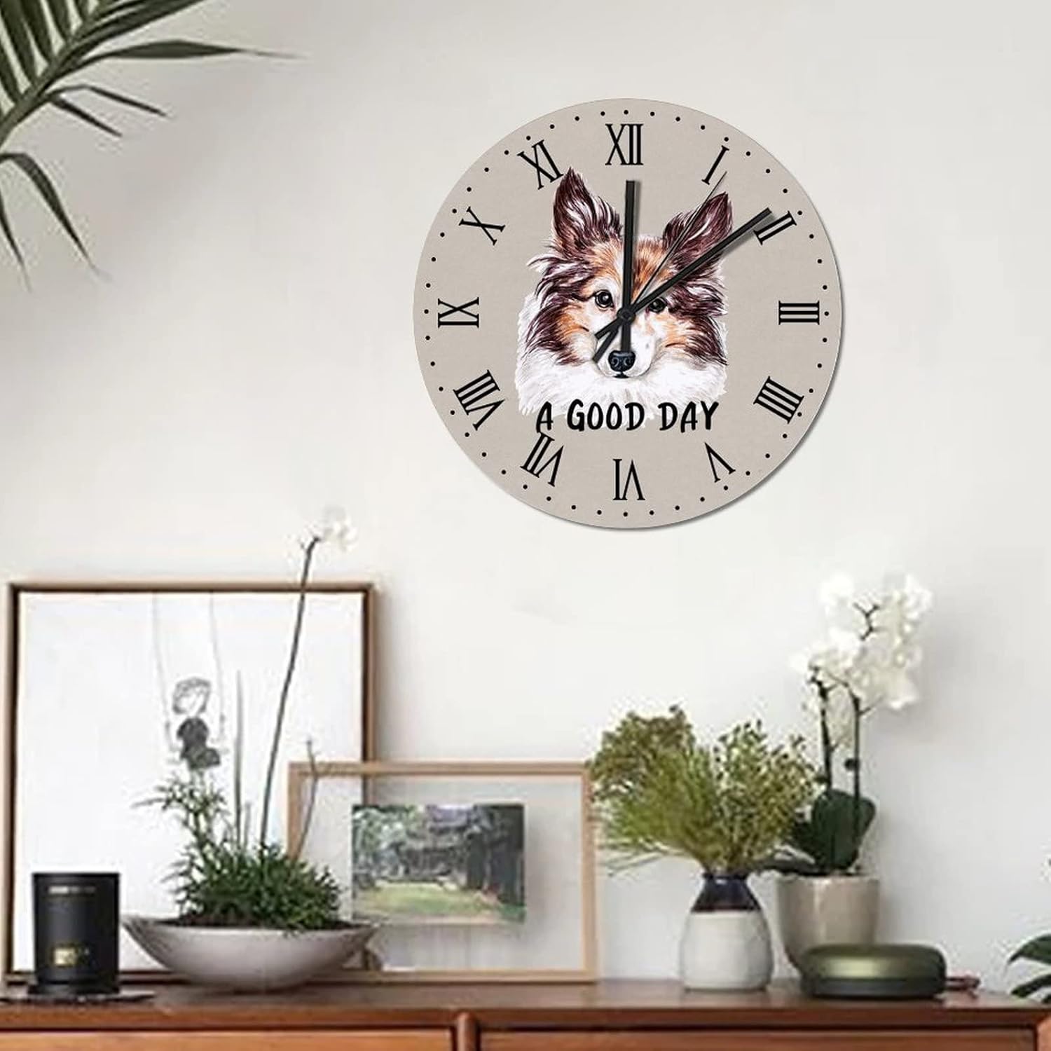 BESTORLOVE Dog Sticking Out Tongue Silent Non-Ticking Wood Wall Clock A Good Day Dog Wooden Clocks 15" x 15" Round Wall Clock Decor for Home Living Room Bedroom Office Ship from US - Image 3