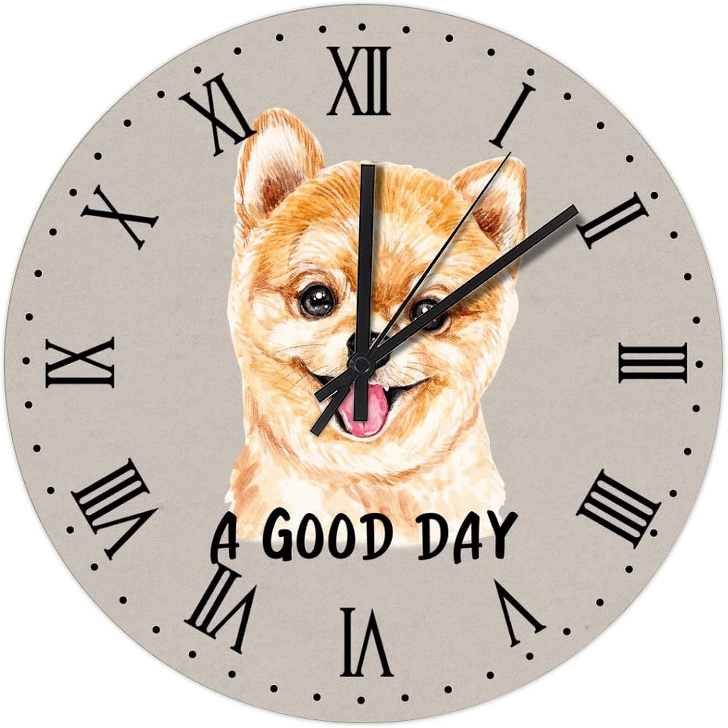 BESTORLOVE Dog Sticking Out Tongue Silent Non-Ticking Wood Wall Clock A Good Day Dog Wooden Clocks 15" x 15" Round Wall Clock Home Decor Art for Living Room Kitchen Bedroom Ship from US