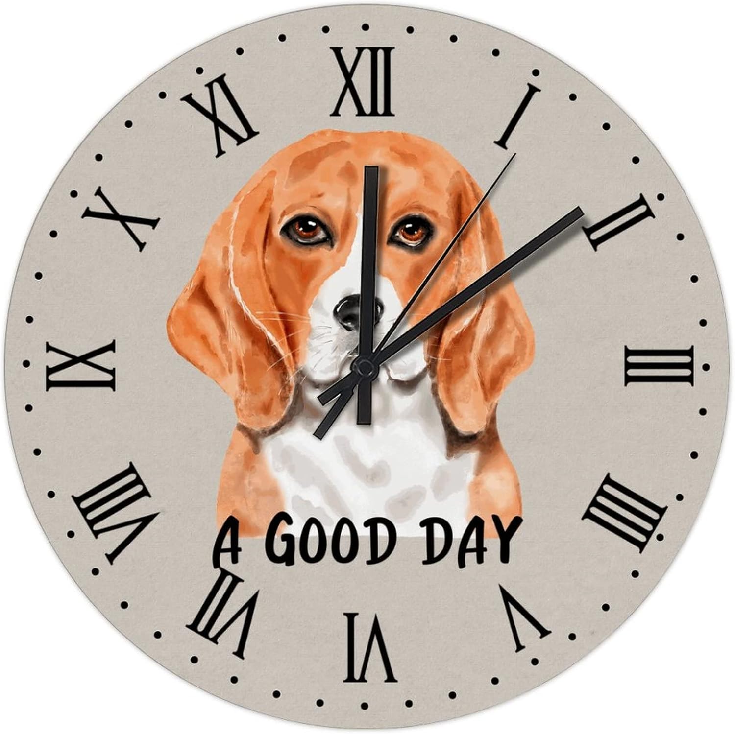 BESTORLOVE Dog Sticking Out Tongue Wooden Clocks A Good Day Dog Wood Wall Clock Silent Non-Ticking 15" x 15" Round Wall Clock for Living Room Bedroom Kitchen Home Decorations Ship from US