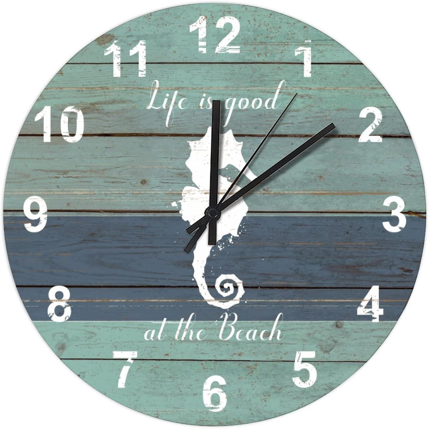 BESTORLOVE Good Silent Non-Ticking Wood Wall Clock Nautical Wooden Clocks 12" x 12" Round Wall Clock Decor for Home Living Room Bedroom Office Ship from US