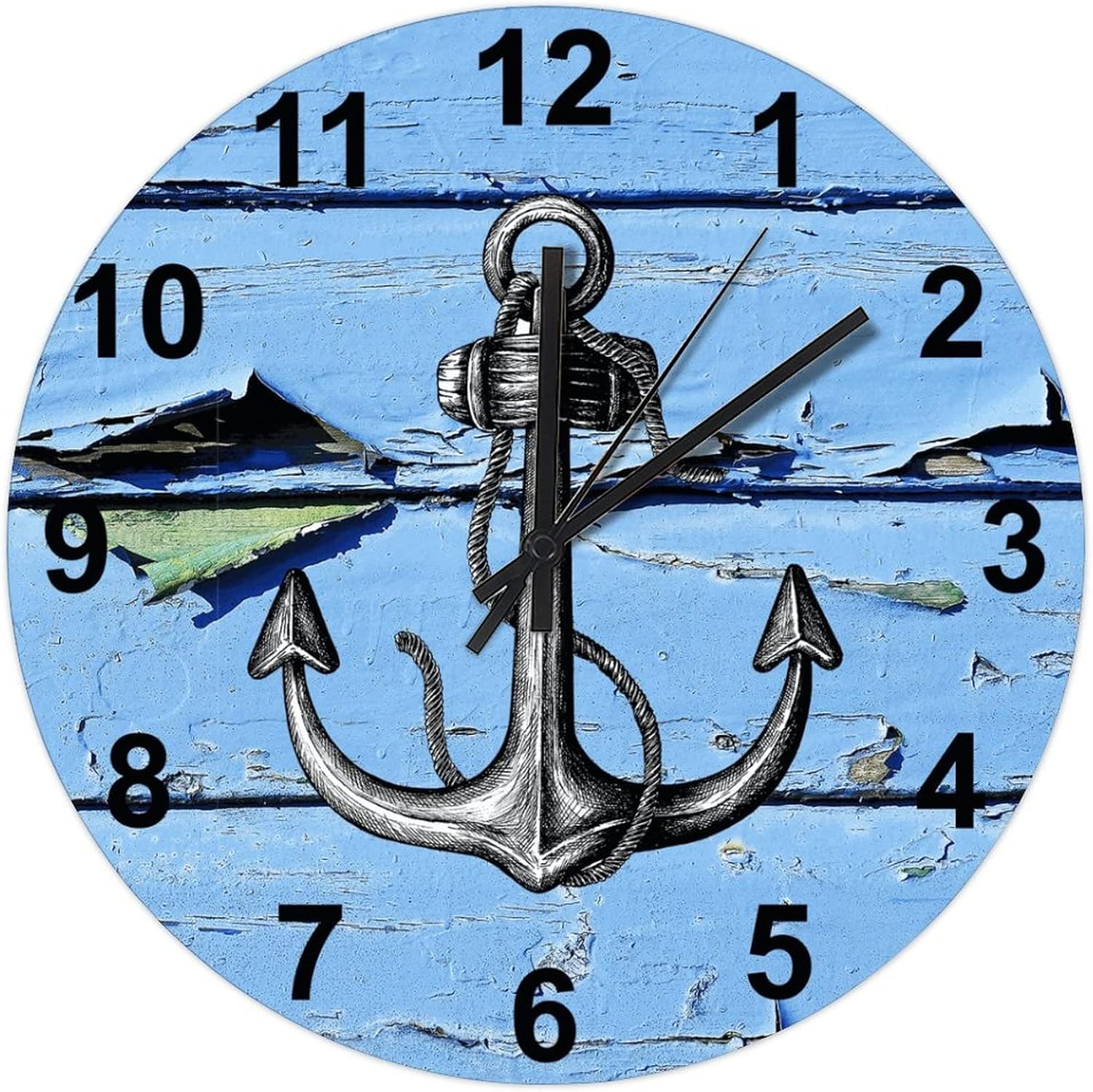 BESTORLOVE Good Silent Non-Ticking Wood Wall Clock Nautical Wooden Clocks 15" x 15" Round Wall Clock for Living Room Bedroom Kitchen Home Decorations Ship from US