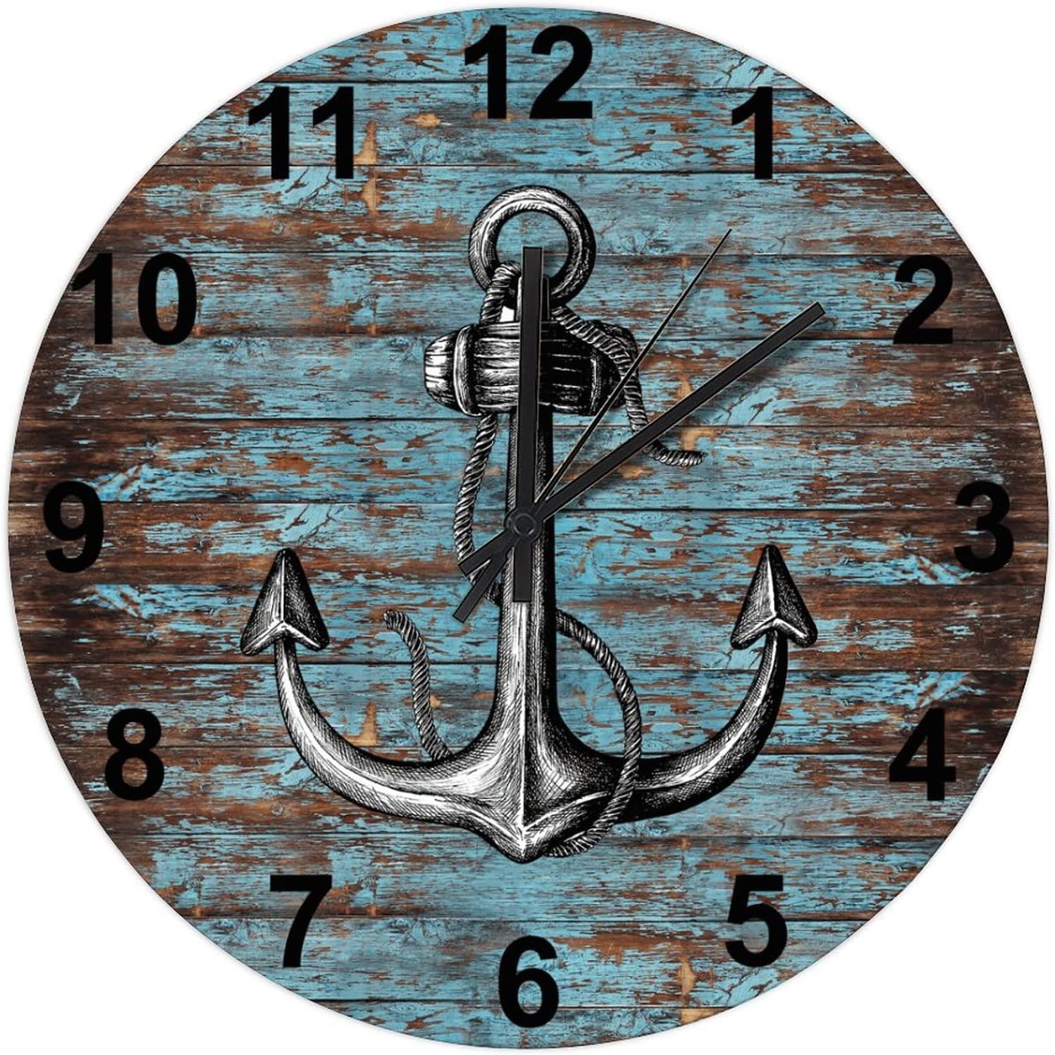 BESTORLOVE Nautical Wooden Clocks, Good Silent Non-Ticking Wood Wall Clock, 12" x 12" Round Wall Clock Home Decor Art for Living Room Kitchen Bedroom Ship from US