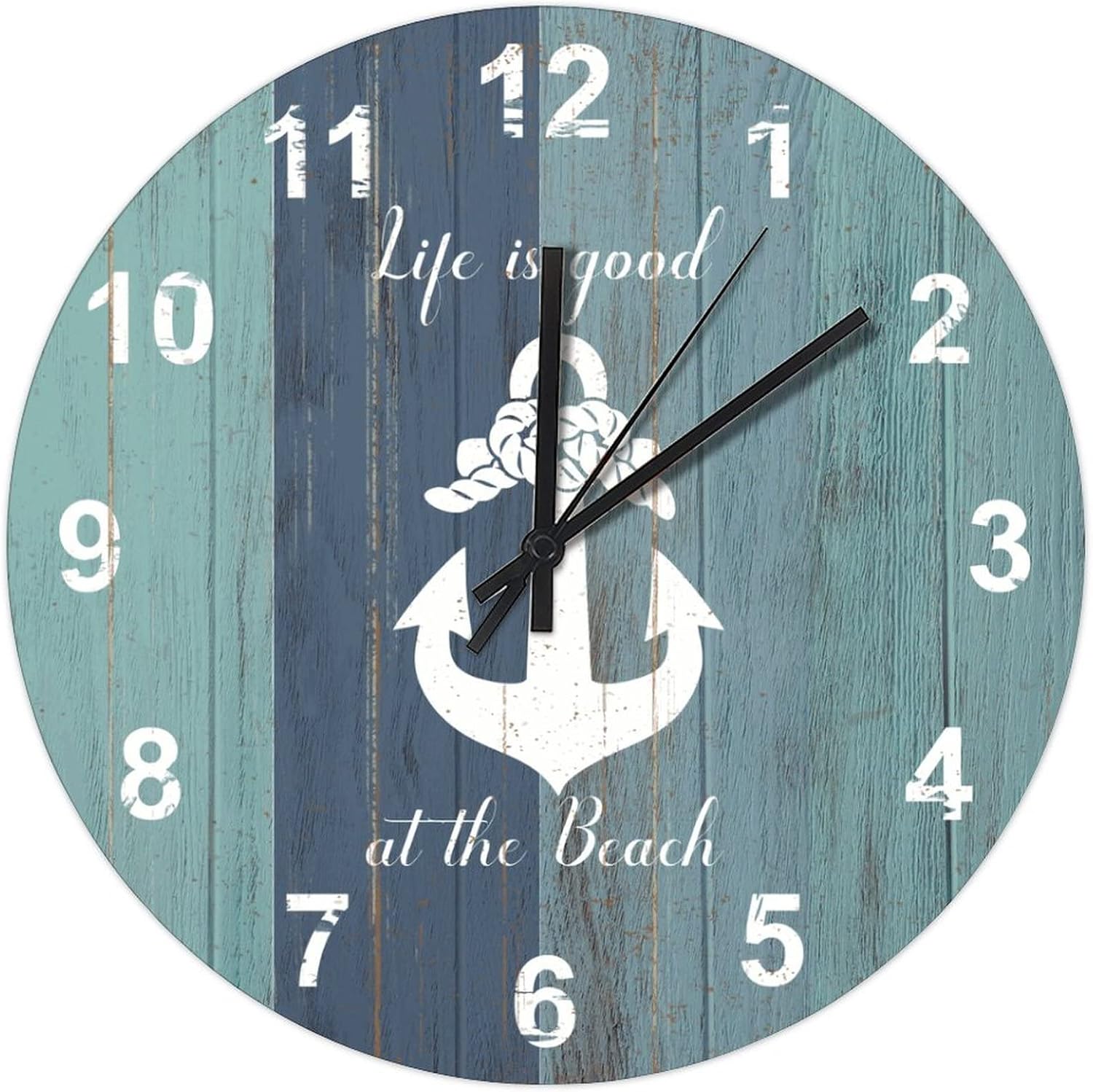 BESTORLOVE Nautical Wooden Clocks, Good Silent Non-Ticking Wood Wall Clock, 15" x 15" Round Wall Clock Decor for Home Living Room Bedroom Office Ship from US