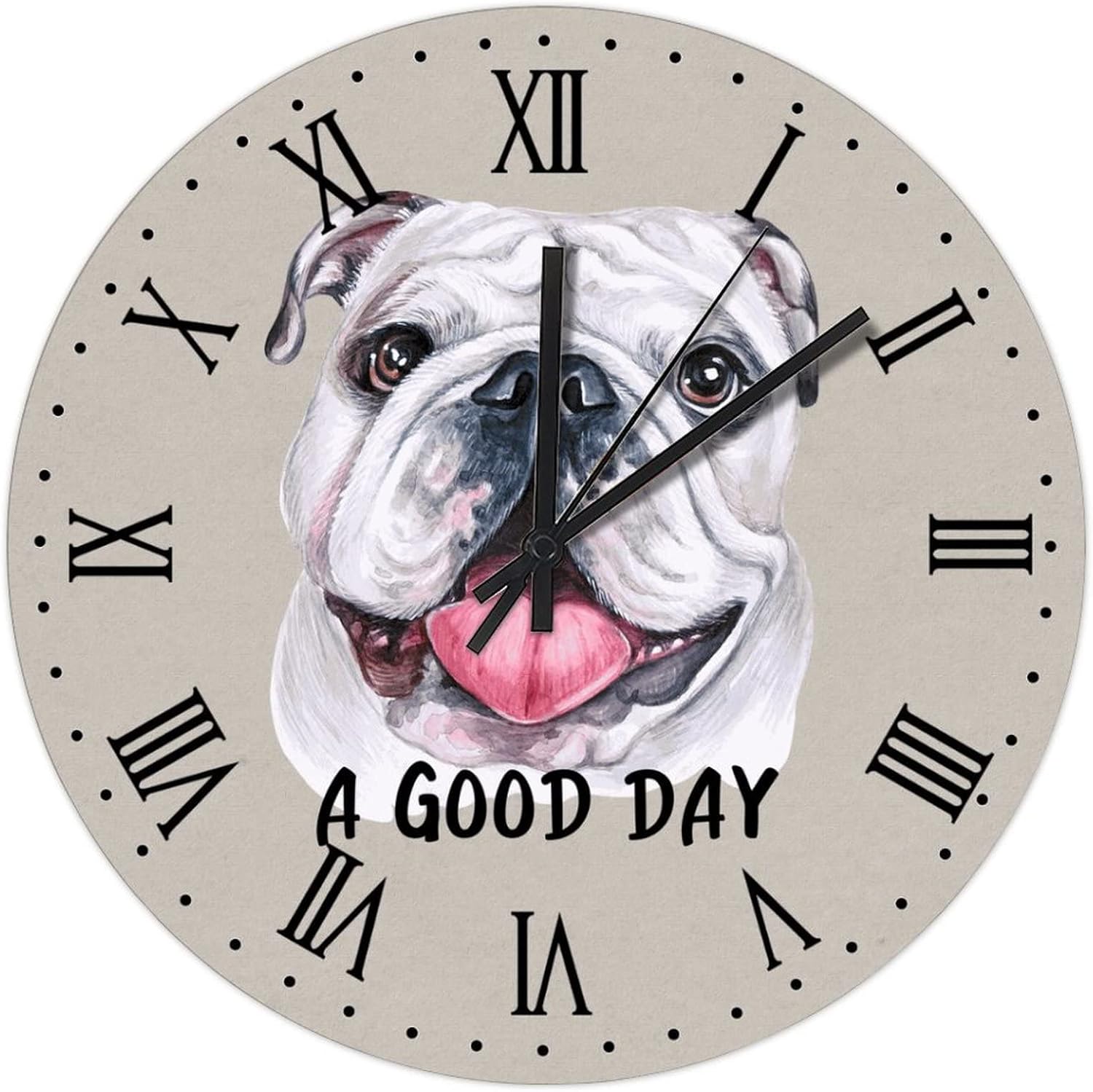 BESTORLOVE Pet Silent Non-Ticking Wood Wall Clock A Good Day Dog Wooden Clocks 15" x 15" Round Wall Clock Home Decor Art for Living Room Kitchen Bedroom Ship from US