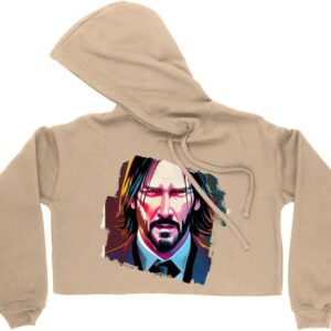 Cartoon Character Women's Cropped Fleece Hoodie - Comic Book Cropped Hoodie for Women - Comic Art Hooded Sweatshirt