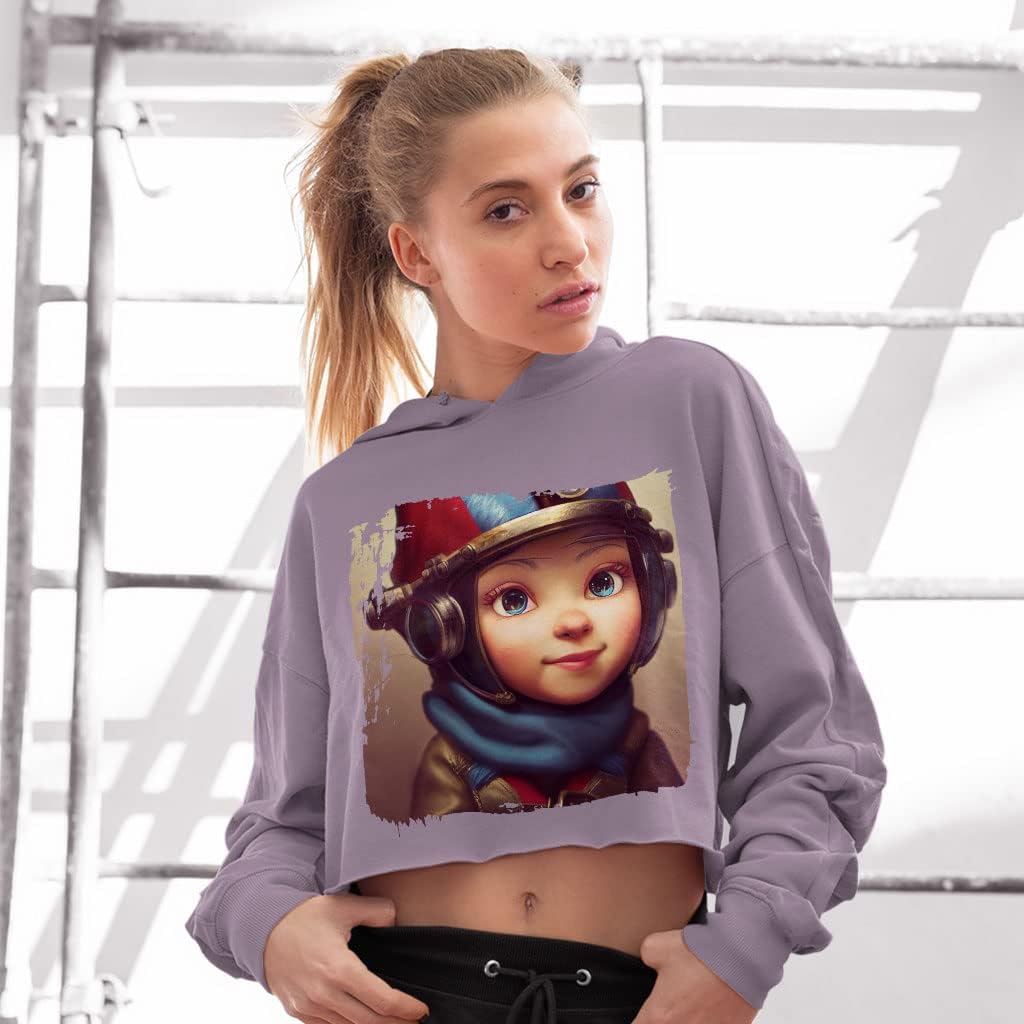 Cartoon Character Women's Cropped Fleece Hoodie - Fantasy Cropped Hoodie for Women - Gnome Hooded Sweatshirt - Image 2