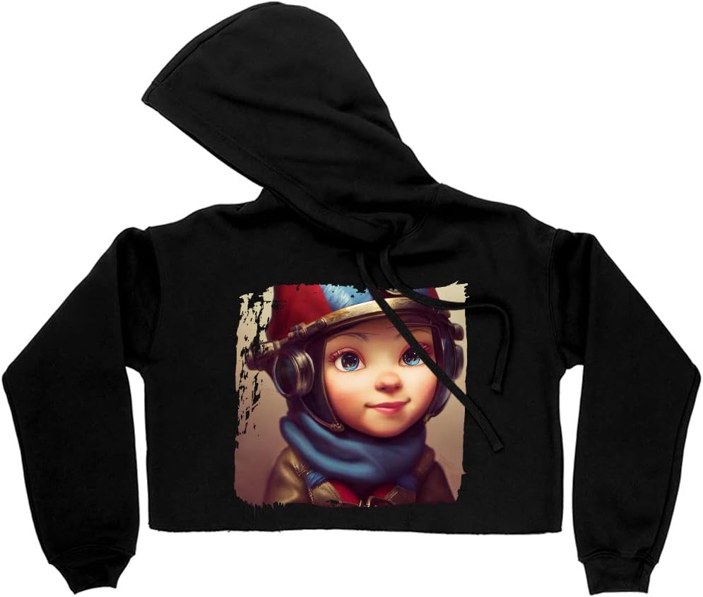Cartoon Character Women's Cropped Fleece Hoodie - Fantasy Cropped Hoodie for Women - Gnome Hooded Sweatshirt - Image 4