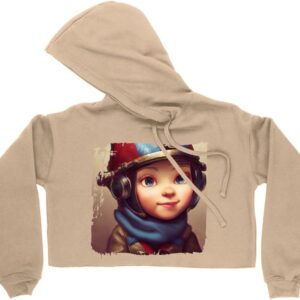 Cartoon Character Women's Cropped Fleece Hoodie - Fantasy Cropped Hoodie for Women - Gnome Hooded Sweatshirt