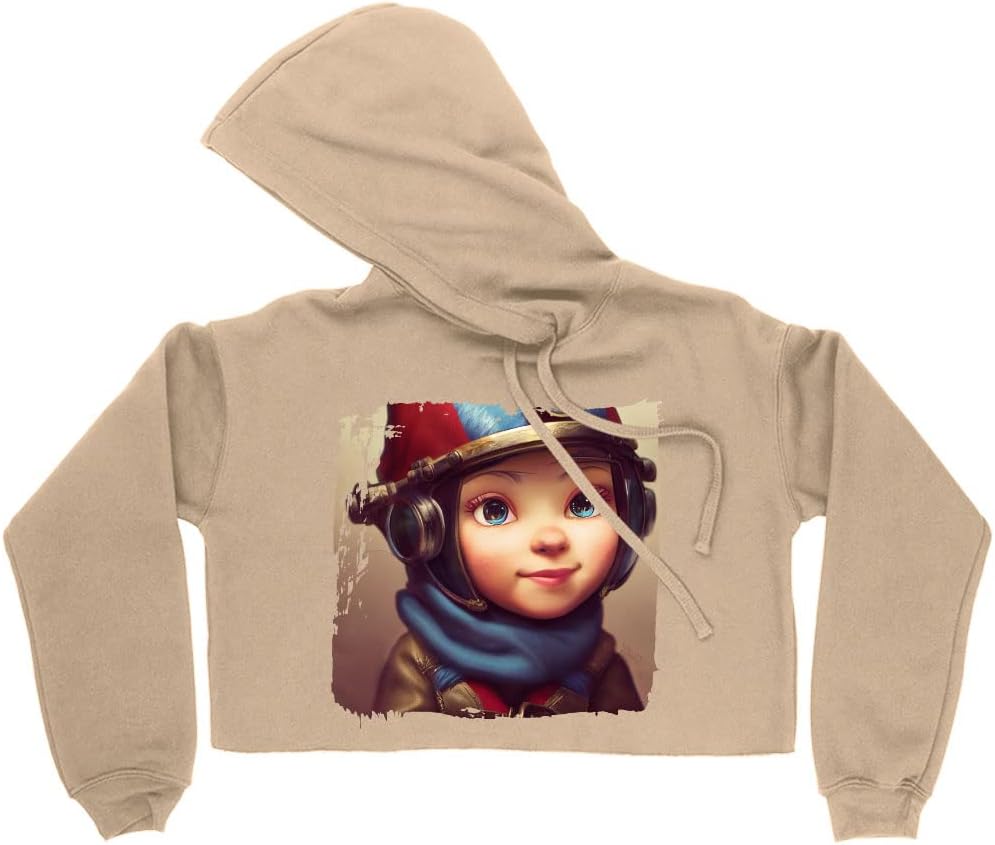Cartoon Character Women's Cropped Fleece Hoodie - Fantasy Cropped Hoodie for Women - Gnome Hooded Sweatshirt