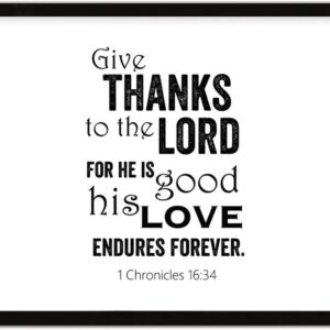 COCOKEN Give Thanks to The Lord, for He is Good 1 Chronicles 16 : 34 Wooden Plaque with Frame Quotes Sign Wood Framed 16" x 20" Word Art Printed Hanging Wall Art for Home Bedroom Kitchen Farmhouse