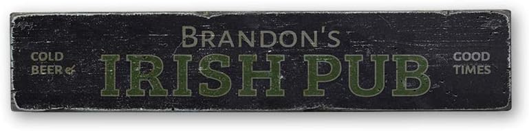 Cold Beer & Good Times Irish Pub Wood Sign, Personalized Home Bar Owner Name Decor - Rustic Hand Made Vintage Wooden Sign - 7.25 x 36 Inches