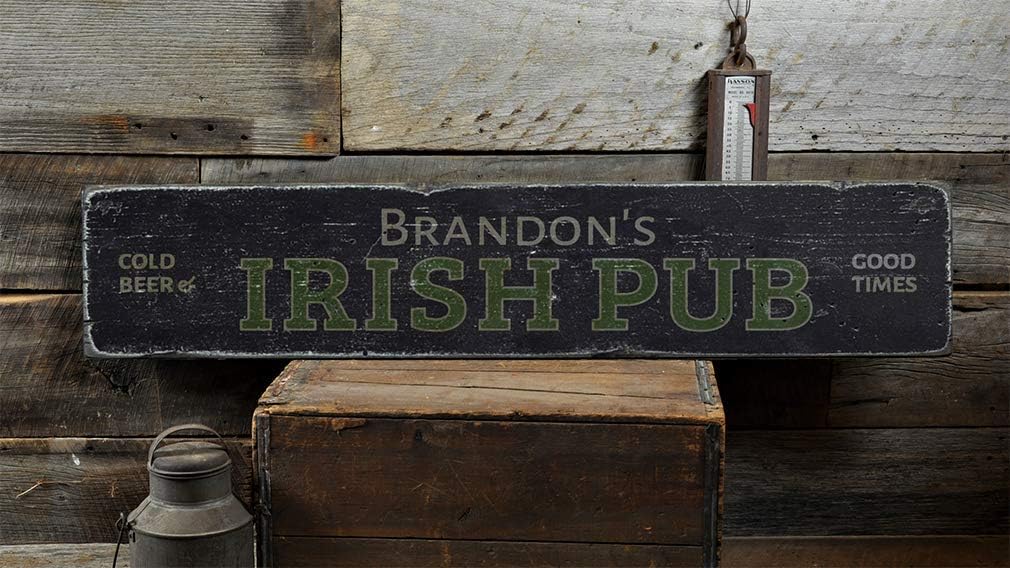 Cold Beer & Good Times Irish Pub Wood Sign, Personalized Home Bar Owner Name Decor - Rustic Hand Made Vintage Wooden Sign - 7.25 x 36 Inches - Image 2