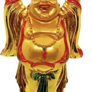 Exclusive Polyresin Medium Size Happy Man with Wooden Base for Money, Wealth & Good Luck, Decorative Idol Statue Showpiece for Home Decoration (LB-2546)