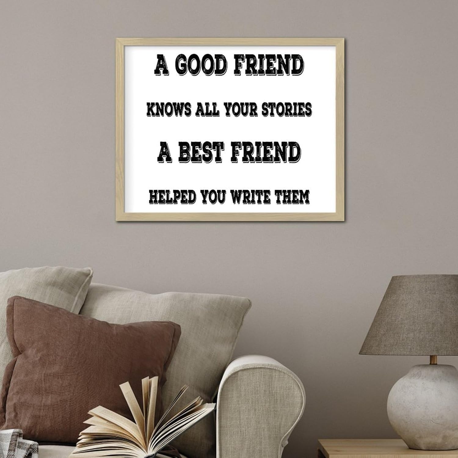 Farmhouse Wood Framed Wall Decor Sign A Good Friend Knows All Your Stories A Best Friend Home Decor for Outdoor Word Quotes Decorative Wooden Signs Rustic Dinning Room Wall Decor Sign Gift 16x20in - Image 4