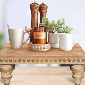 Felt Creative Home Goods Decorative Wood Risers for Decor | Tiered Tray Stand | Farmhouse Beaded Riser Stand for Decor | Wooden Pedestal Stand Large 12x16 Beaded Tray for Kitchen Coffee Bar (Brown)
