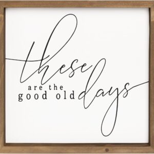 flangairy 11.8×11.8In Wooden These Are The Good Old Days Sign, Motivational Quote Wall Art Home Bedroom Room Table Rustic Farmhouse Decoration