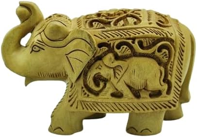 Handcrafted 3" Wooden Elephant Statue – Intricate Carving, Natural Wood Finish, Good Luck Boho Decor for Home, Office & Living Room, Elegant Shelf Display, Handmade African Figurine