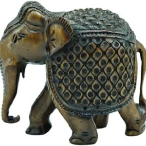 Handcrafted Wooden Carving Elephant Statue - 5" Good Luck African Boho Handmade Elephant Figurine Decor for Home, Office & Living Room, Natural Wood Finish, Elegant Shelf Decoration