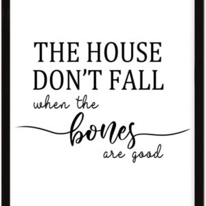 Hanging Wall Sign the House Don't Fall when the Bones Are Good Rustic Chic Style Wooden Plaque for New Home Decor 16x20inch