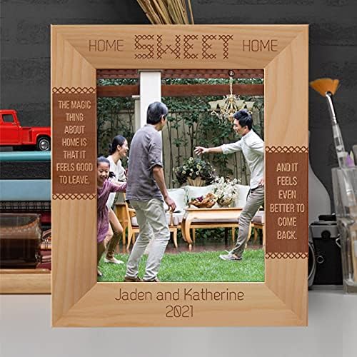 Home Sweet Home The Magic Thing About Home is That It Feels Good to Leave and It Feel Even Better to Come Back Personalized Wooden Frame 8" x 10" Brown (Vertical)