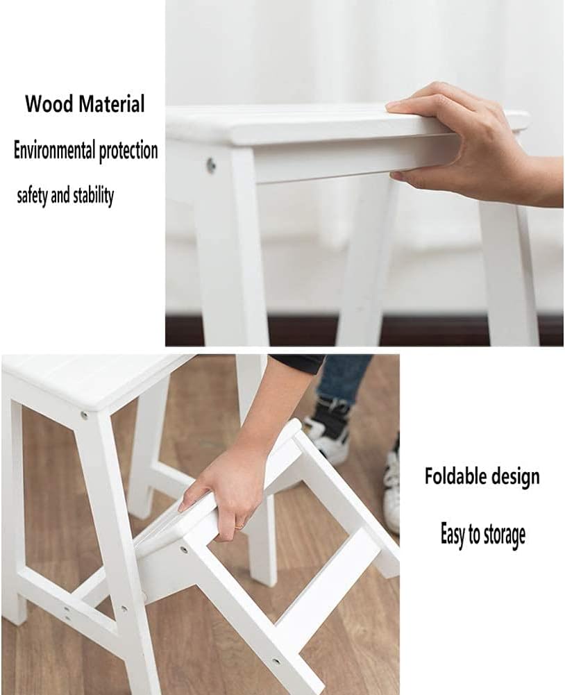 Household Goods 2 Steps Folding Step Ladder Wooden Ladder, Home Interior Stair Step Stool, Wooden Kitchen Step Chair Maximum Load Bed Step Stools for High Beds 150kg - Image 5