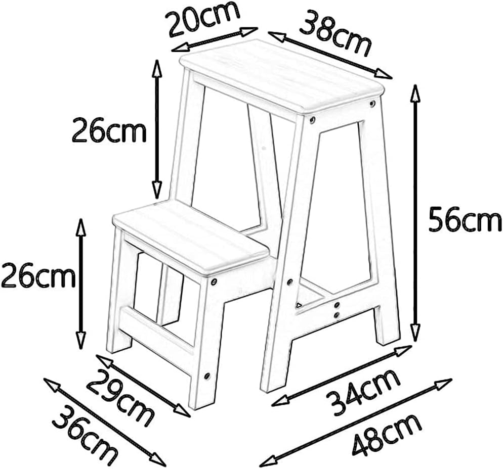 Household Goods 2 Steps Folding Step Ladder Wooden Ladder, Home Interior Stair Step Stool, Wooden Kitchen Step Chair Maximum Load Bed Step Stools for High Beds 150kg - Image 3
