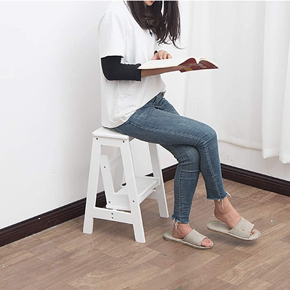 Household Goods 2 Steps Folding Step Ladder Wooden Ladder, Home Interior Stair Step Stool, Wooden Kitchen Step Chair Maximum Load Bed Step Stools for High Beds 150kg - Image 4