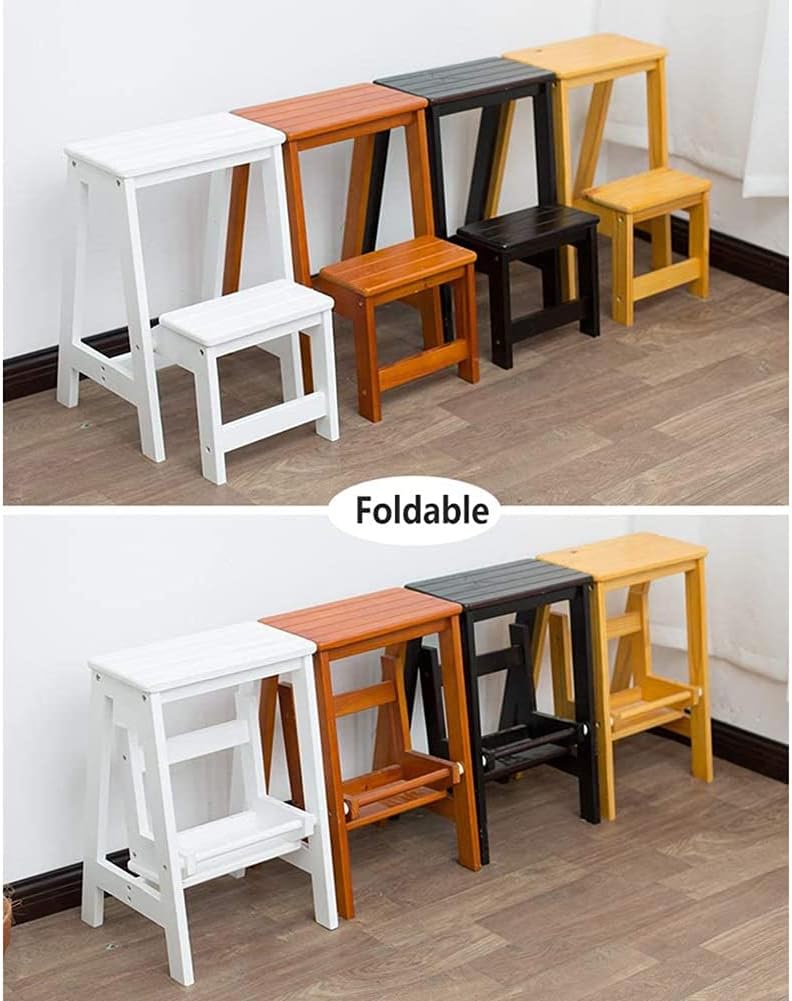 Household Goods 2 Steps Folding Step Ladder Wooden Ladder, Home Interior Stair Step Stool, Wooden Kitchen Step Chair Maximum Load Bed Step Stools for High Beds 150kg - Image 7