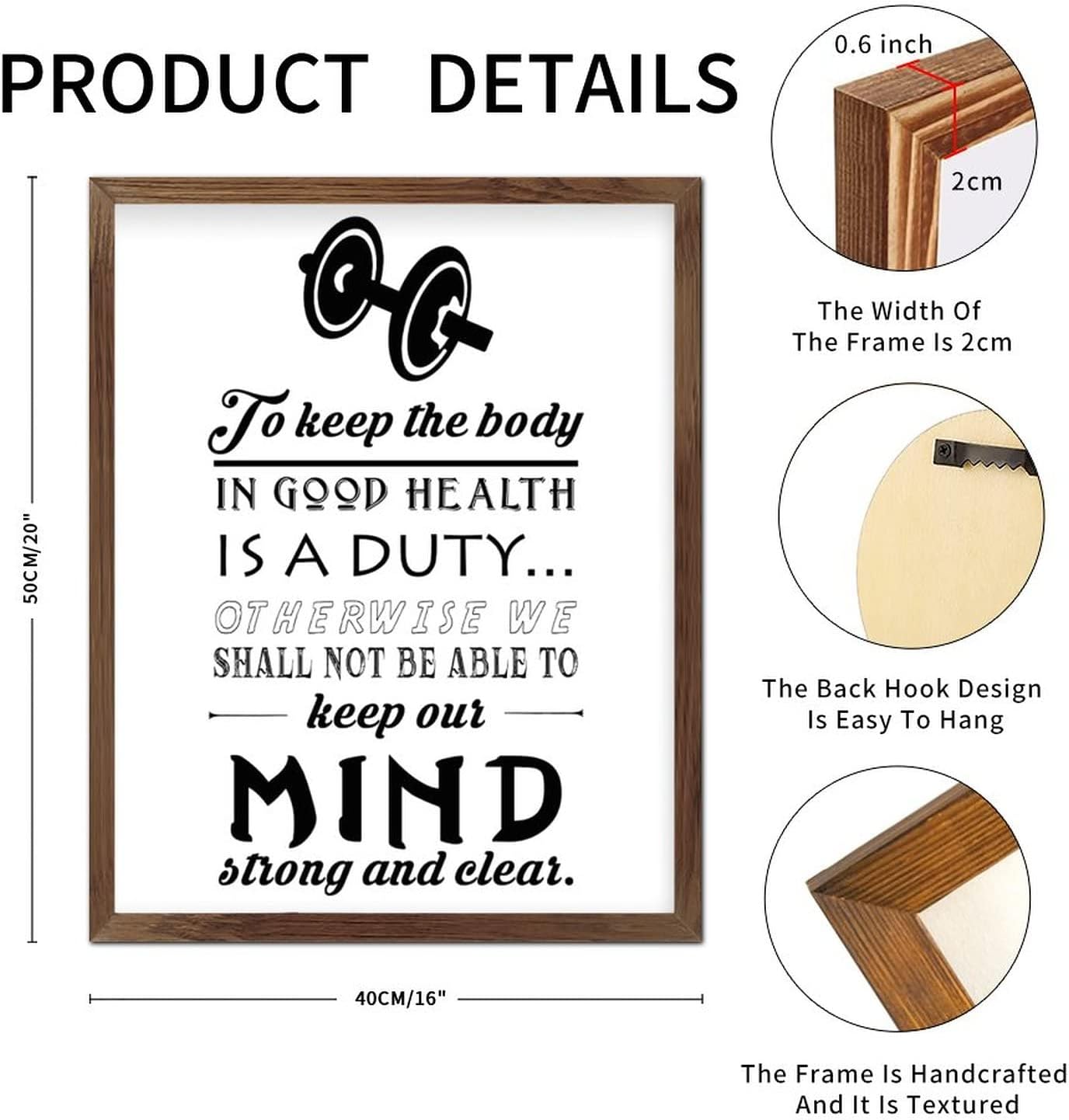 Inspirational Quotes Christian Wood Frame Wall Sign to Keep The Body in Good Health is A Duty Wall Framed Wood Signs Rustic Framed Wooden Sign for Hotel Home Garage Shop Bar 20x16in - Image 2