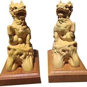 Large Ornaments Home Decoration Crafts A Pair of Chinese Feng Shui Qilin/Kylin Statues,Wooden Decor Prosperity Figurine Home and Office,Attract Wealth and Good Luck,Handmade Large Ornaments